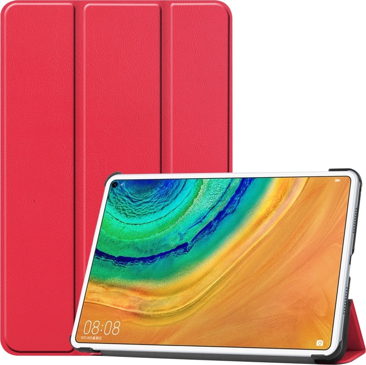 Huawei MatePad Pro 10.8 Hoes - Mobigear - Tri-Fold Serie - Kunstlederen Bookcase - Rood - Hoes Geschikt Voor Huawei MatePad Pro 10.8