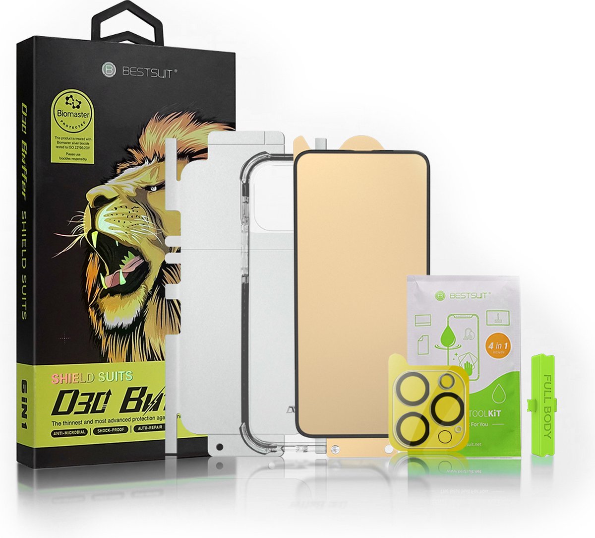 Bestsuit 6 in 1 Set Voor Complete Bescherming Van iPhone 12 Pro - Hoesje - Flexibel Gehard Glass - Achterkant Bescherming - Camera Protector - Doekjes - Applicator