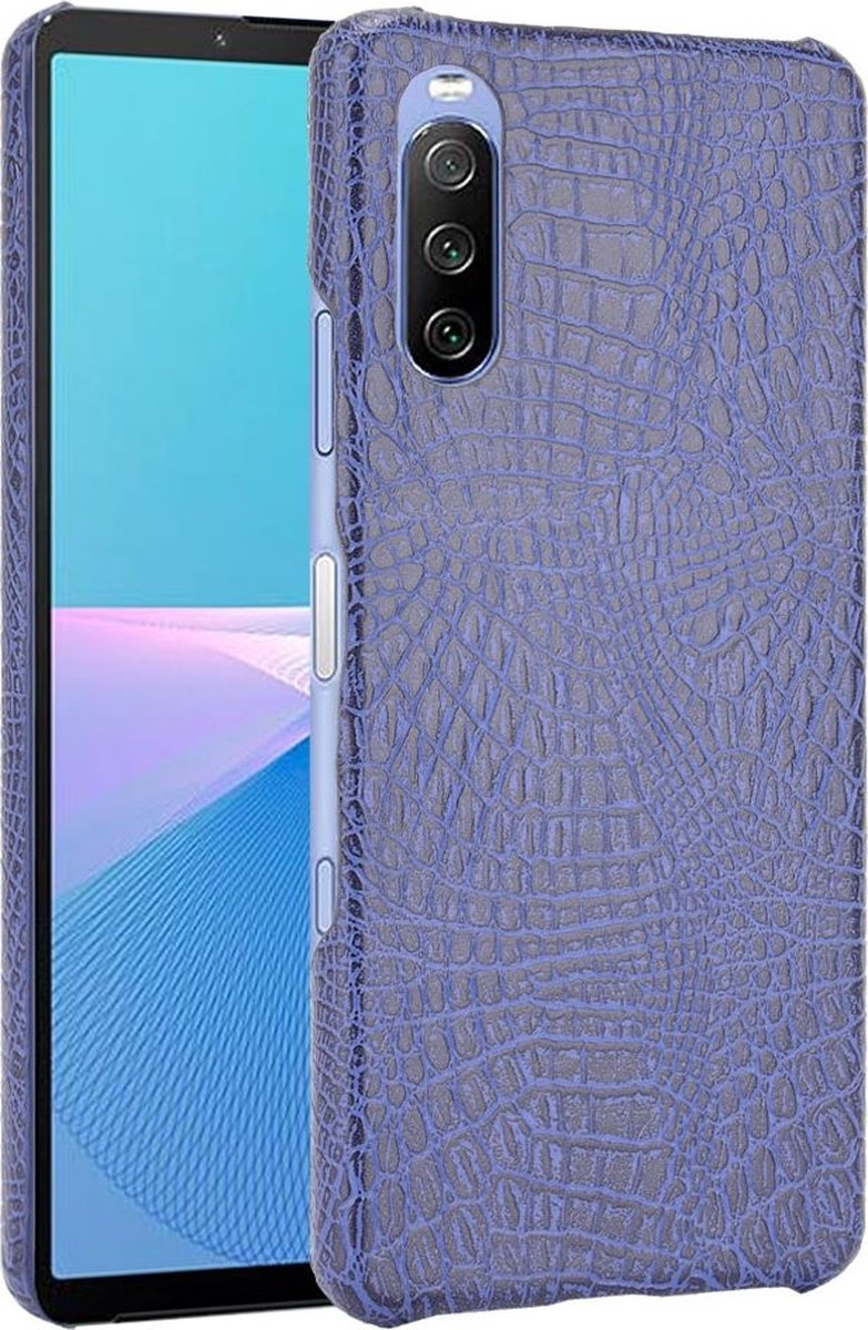 Mobigear Hoesje geschikt voor Sony Xperia 10 III Telefoonhoesje Hardcase | Mobigear Croco Backcover | Xperia 10 III Case | Back Cover - Blauw