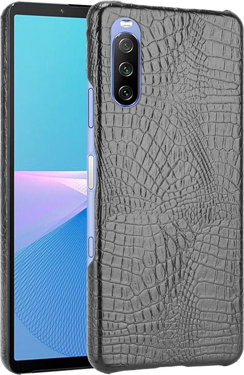 Mobigear Hoesje geschikt voor Sony Xperia 10 III Telefoonhoesje Hardcase | Mobigear Croco Backcover | Xperia 10 III Case | Back Cover - Zwart