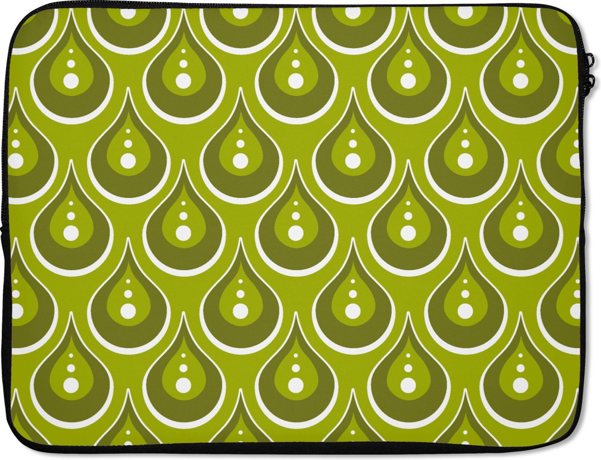 Laptophoes 15.6 inch - Patronen - Retro - Regen - Druppel - Groen - Laptop sleeve - Binnenmaat 37x26 cm - Zwarte achterkant