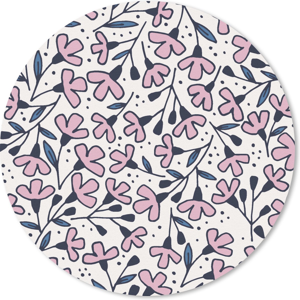 Muismat rond 20x20 cm - Mousepad Meiden - Bloemen - Roze - Patronen - Girl - Kids - Kinderen - Meisjes - Ronde muismatten