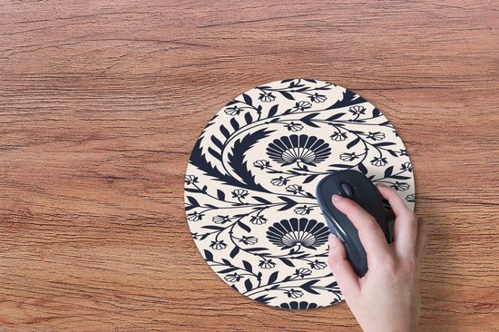 Muismat rond 30x30 cm - Mousepad Patroon - Bloem - Zwart - Ronde muismatten