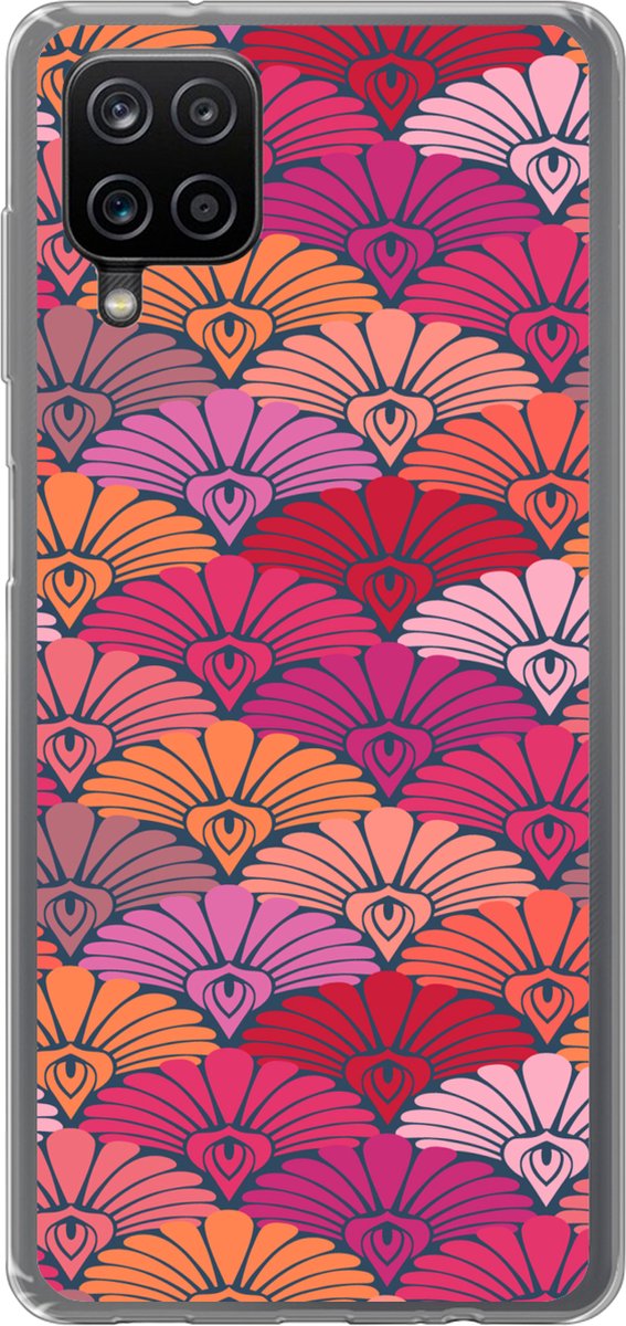 Telefoonhoesje Geschikt voor Samsung Galaxy A12 hoesje - Patronen - Art Deco - Roze - Bloemen - Siliconen Telefoonhoesje Telefoonhoesje