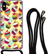 Hoesje met koord Geschikt voor iPhone XS - Meisjes - Cupcake - Patronen - Girl - Kids - Kinderen - Kindje - Siliconen - Crossbody - Backcover met Koord - Telefoonhoesje met koord - Hoesje met touw