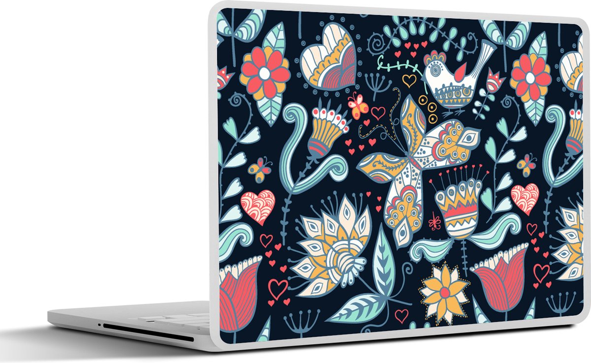 Laptop sticker - 10.1 inch - Vlinder - Vogel - Bloem - Patroon - 25x18cm - Laptopstickers - Laptop skin - Cover