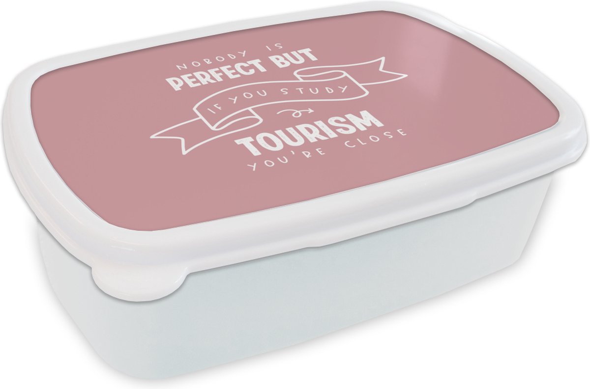 Broodtrommel Wit - Lunchbox - Brooddoos - Quote - Tourism - Studeren - 18x12x6 cm - Volwassenen