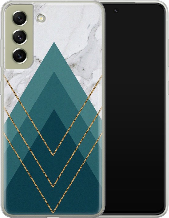 Coque Samsung S21 FE - Bleu Géométrique | Samsung Galaxy S21 FE | Étui en Siliconen TPU | Couverture arrière transparente