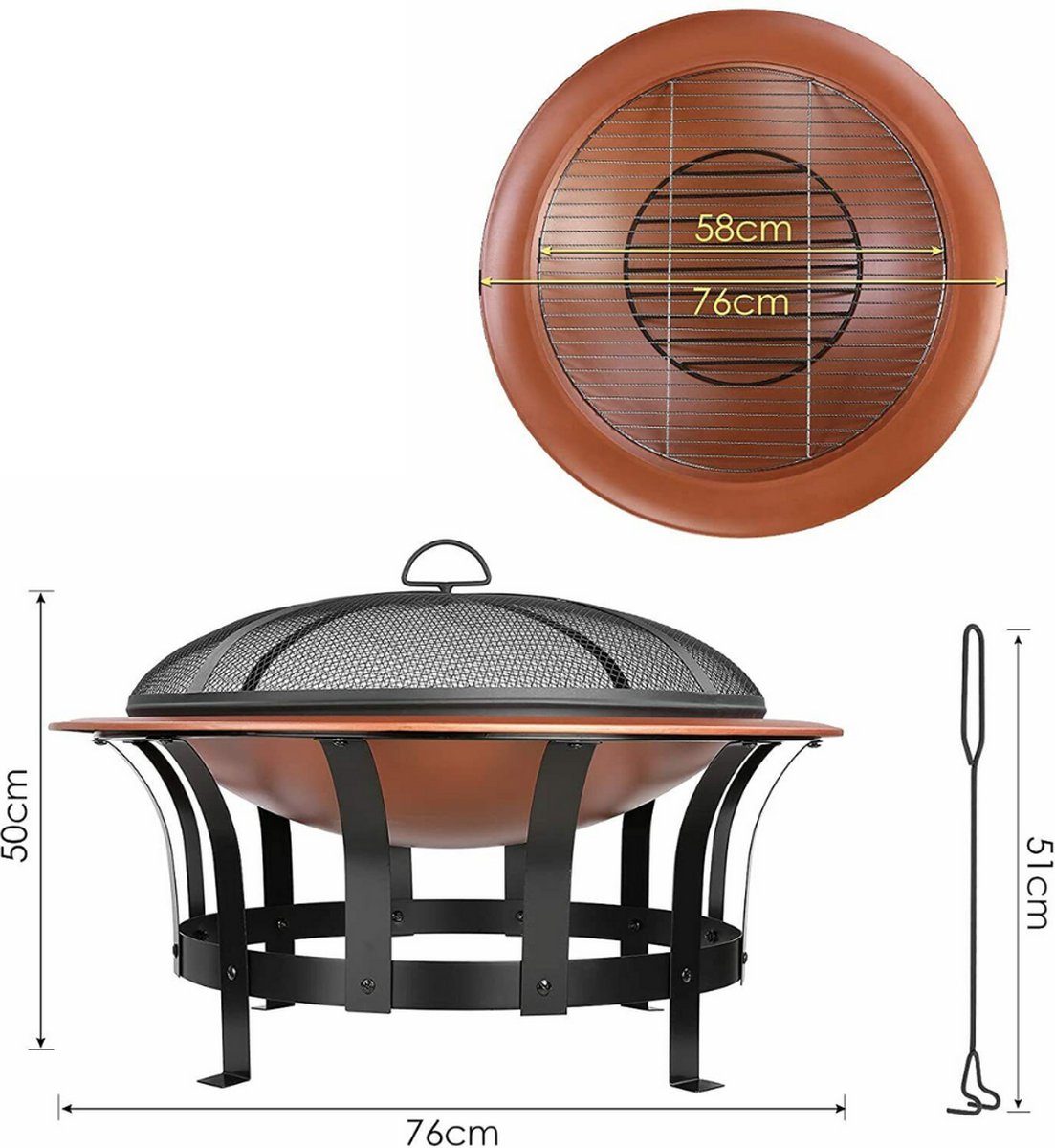 Bali OUTDOORS 3-in-1 Grillring BBQ en Plancha Grill en Vuurkorf- Staand