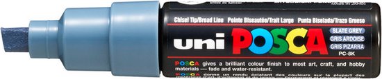 Krijtstift – Chalkmarker – Universele Marker – Uni Posca Marker – Lei Grijs – PC-8K – 8mm – Beitelpunt – Large – 1 stuk