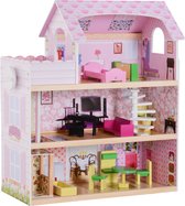 HOMCOM Kinderpoppenhuis poppenhuis barbiehuis poppenhuis met 3 verdiepingen met meubels 350-034