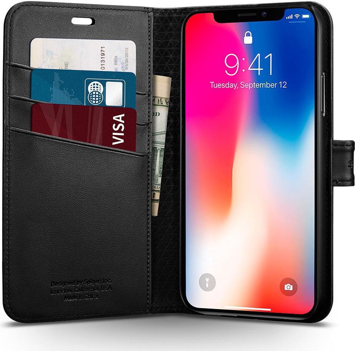 Spigen Wallet S Flip Hoesje Apple iPhone X Zwart Book Cover