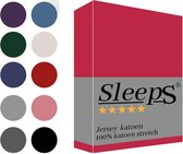 Sleeps Jersey Hoeslaken Fuchsia Eenpersoons 80/90x200 cm - 100% Katoen - Hoge Hoek - Heerlijk Zacht Gebreid - Strijkvrij - Rondom elastiek - Stretch -