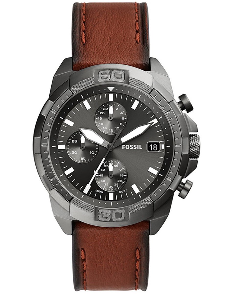 Fossil Bronson FS5855 Horloge - Leer - Bruin - Ø 44 mm