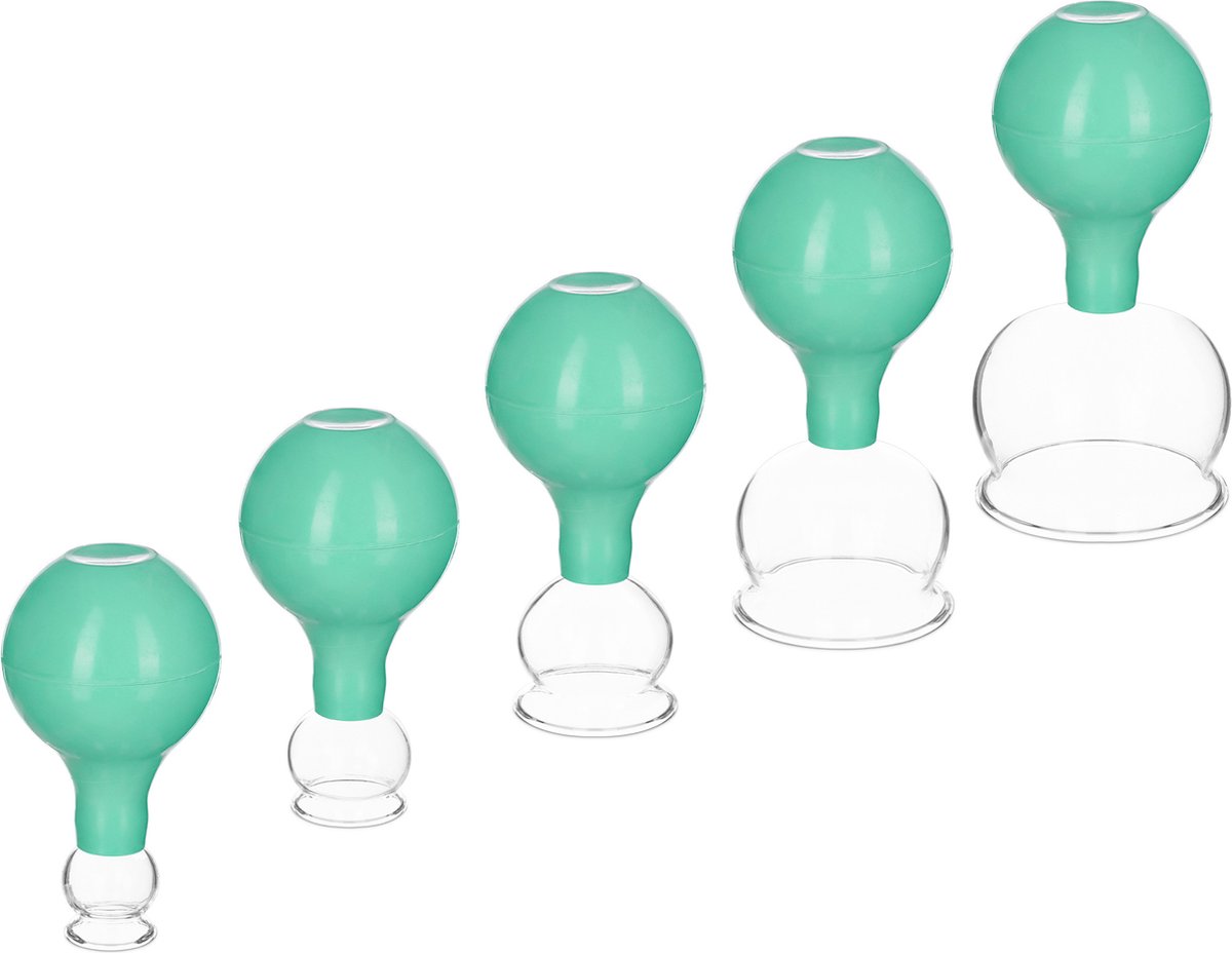 Goedkoopste Navaris cupping massageset 5-delig - Set van 5 glazen vacuümzuignappen voor het masseren van gezicht, benen, armen of rug - Zuignapmassage - Mintgroen