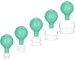 Navaris cupping massageset 5-delig - Set van 5 glazen vacuümzuignappen voor het masseren van gezicht, benen, armen of rug - Zuignapmassage - Mintgroen