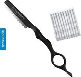 PROMO ! BeautyTools Set Pro Couteau de coiffure noir mat / Couteau à Feather - Couteau à éclaircir - Couteau à éclaircir pour Cheveux épais - (incl.11 lames de plumes) - (SR-1239) FB11