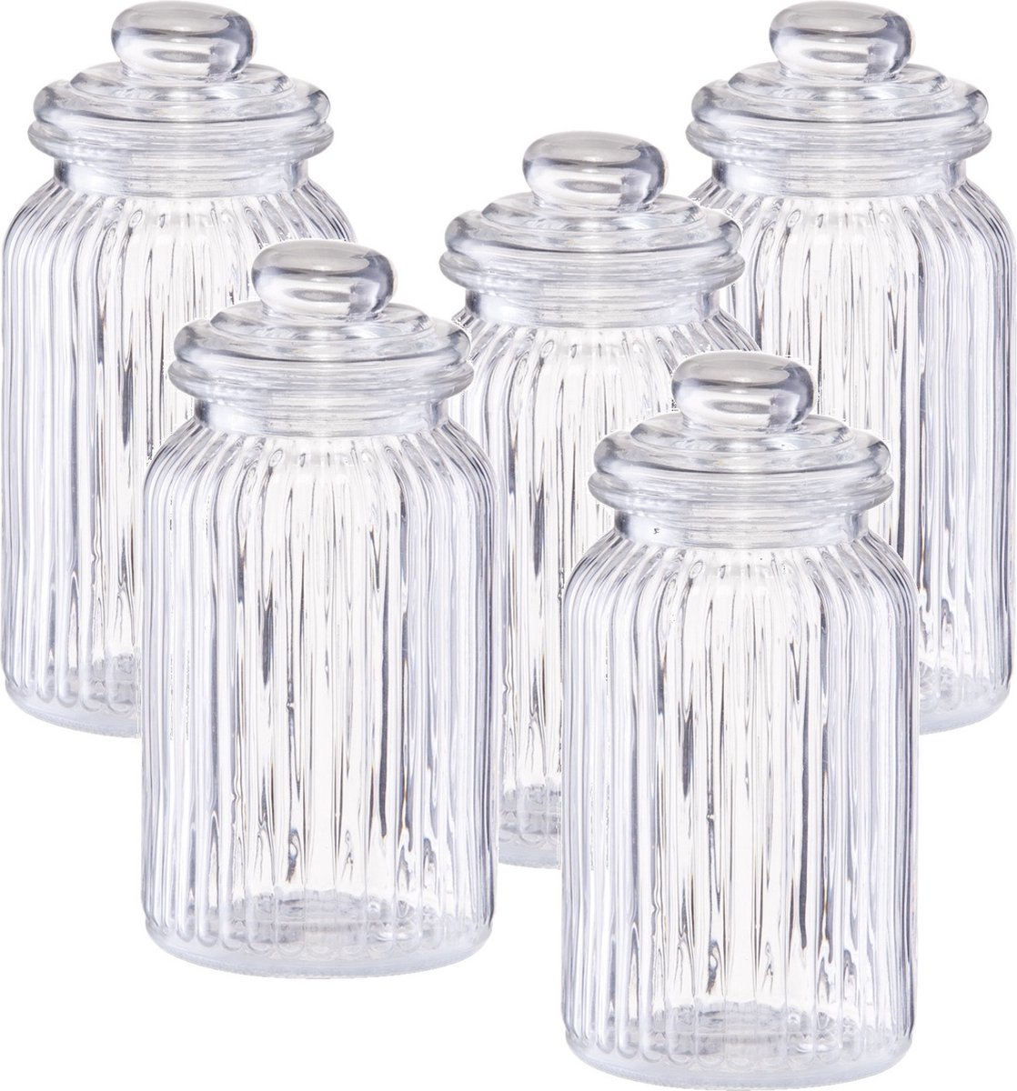 Zeller Voorraadpot - 8x - glas - rond - strepen - 1,2 L - 11 x 22 cm - bewaarpot