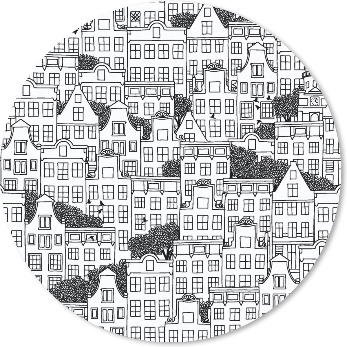 Muismat rond 20x20 cm - Mousepad Amsterdam - Grachtenpand - Zentangle - Ronde muismatten