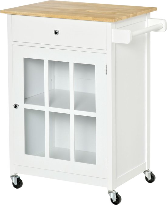 HOMCOM Keukentrolley Serveerwagen Met Werkblad, Laden En Kast - Eiken 107x50x85cm
