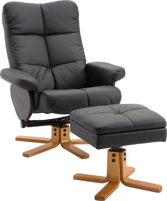HOMCOM Relaxstoel met kruk tv-stoel 360° draaibaar ligfunctie hout 833-359-1