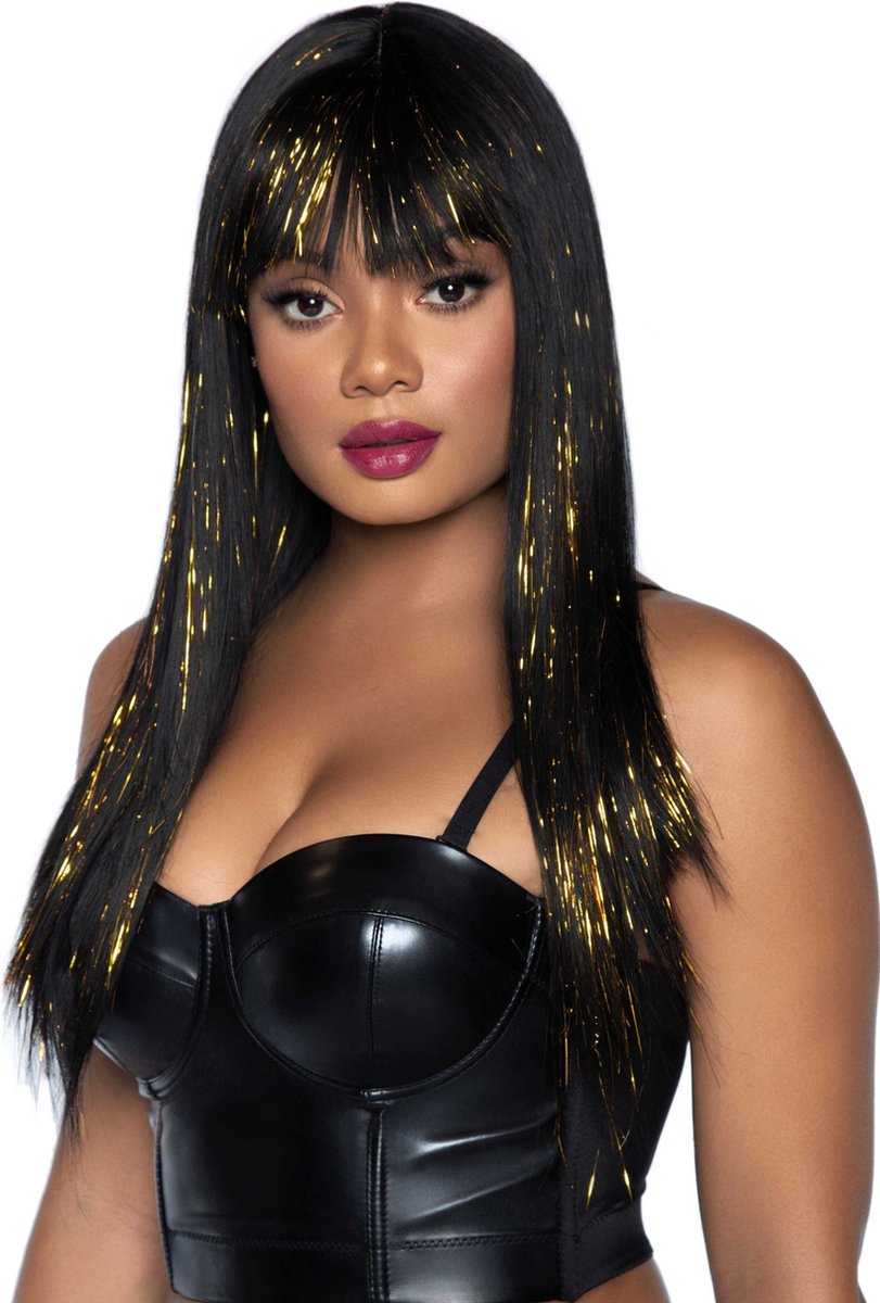 Long bang wig with tinsel