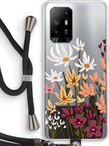 Case Company® - Oppo A94 5G hoesje met Koord - Painted wildflowers - Telefoonhoesje met Zwart Koord - Bescherming aan alle Kanten en Over de Schermrand