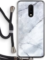 Case Company® - OnePlus 7 hoesje met Koord - Witte marmer - Telefoonhoesje met Zwart Koord - Bescherming aan alle Kanten en Over de Schermrand