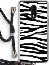 Case Company® - OnePlus 7 hoesje met Koord - Zebra pattern - Telefoonhoesje met Zwart Koord - Bescherming aan alle Kanten en Over de Schermrand