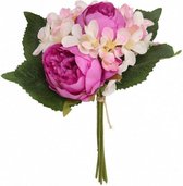 kunstbloem pioenroos 25 x 20 x 31 cm roze/wit