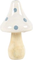 ornament paddenstoel 12 cm hout wit/blauw/naturel