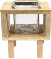 bloempot Melika 10 x 13 x 14 cm hout/glas 2-delig