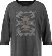 TAIFUN Dames Shirt met 3/4-mouwen en borduursel van GOTS-gecertificeerd katoen Charcoal gemustert-48