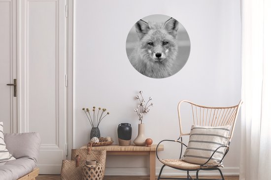 WallCircle - Wall Circle - Wall Circle Indoor - Portrait photo renard roux - noir et blanc - 60x60 cm - Décoration murale - Peintures Ronds