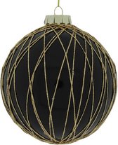 kerstbal Lacie 12 cm glas zwart/goud