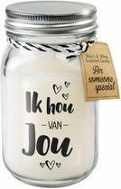 geurkaars Ik hou van je 13,5 cm wax/glas wit
