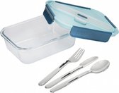 lunchbox Retro 900 ml glas aqua/blauw 2-delig