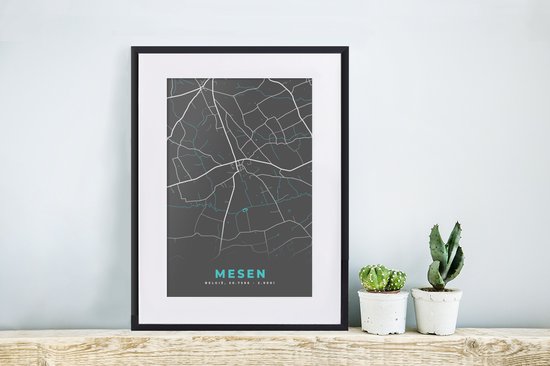 Cadre photo avec affiche - België - Mesen - Plan de la ville - Carte - Blauw - Carte - 30x40 cm - Cadre pour affiche