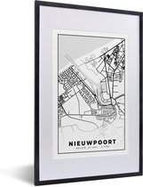 Cadre photo avec affiche Zwart Wit- Carte - Nieuwpoort - Zwart Wit - Plan de la ville - Carte - België - 40x60 cm - Cadre pour affiche
