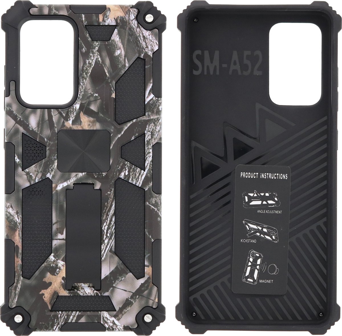 Hoesje Geschikt Voor Samsung Galaxy S20 Hoesje - Rugged Extreme Backcover Takjes Camouflage met Kickstand - Grijs