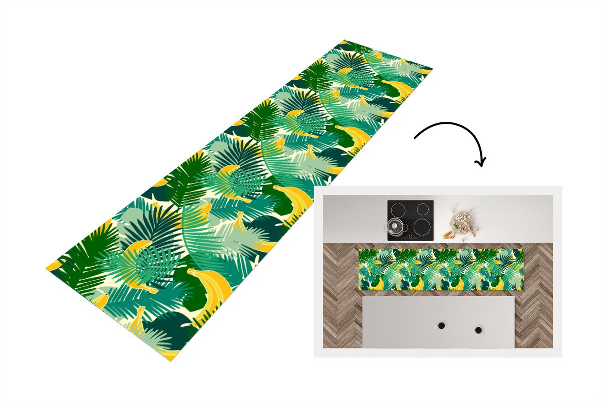KitchenYeah Keukenloper - Loper keuken - Tropisch - Bladeren - Jungle - Patronen - 200x50 cm - Keukenloper vinyl Multicolor