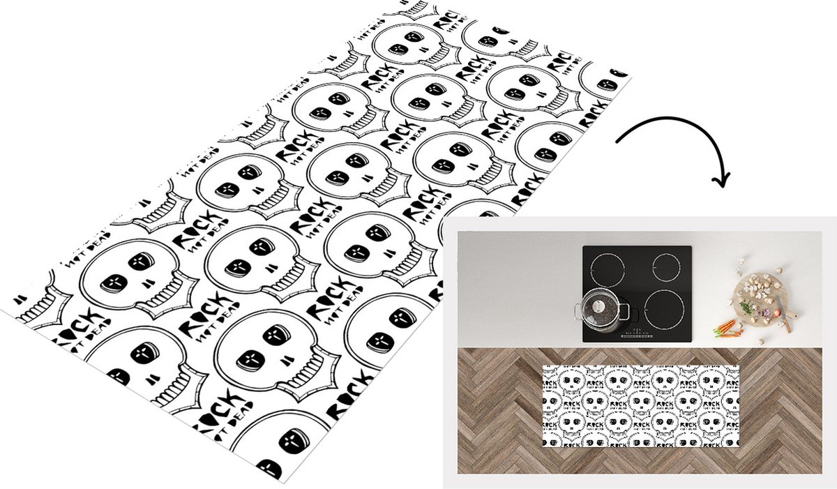 KitchenYeah Keukenloper - Loper keuken - Doodskop - Quotes - Rock - Patronen - Gothic - 120x50 cm - Keukenloper vinyl Multicolor