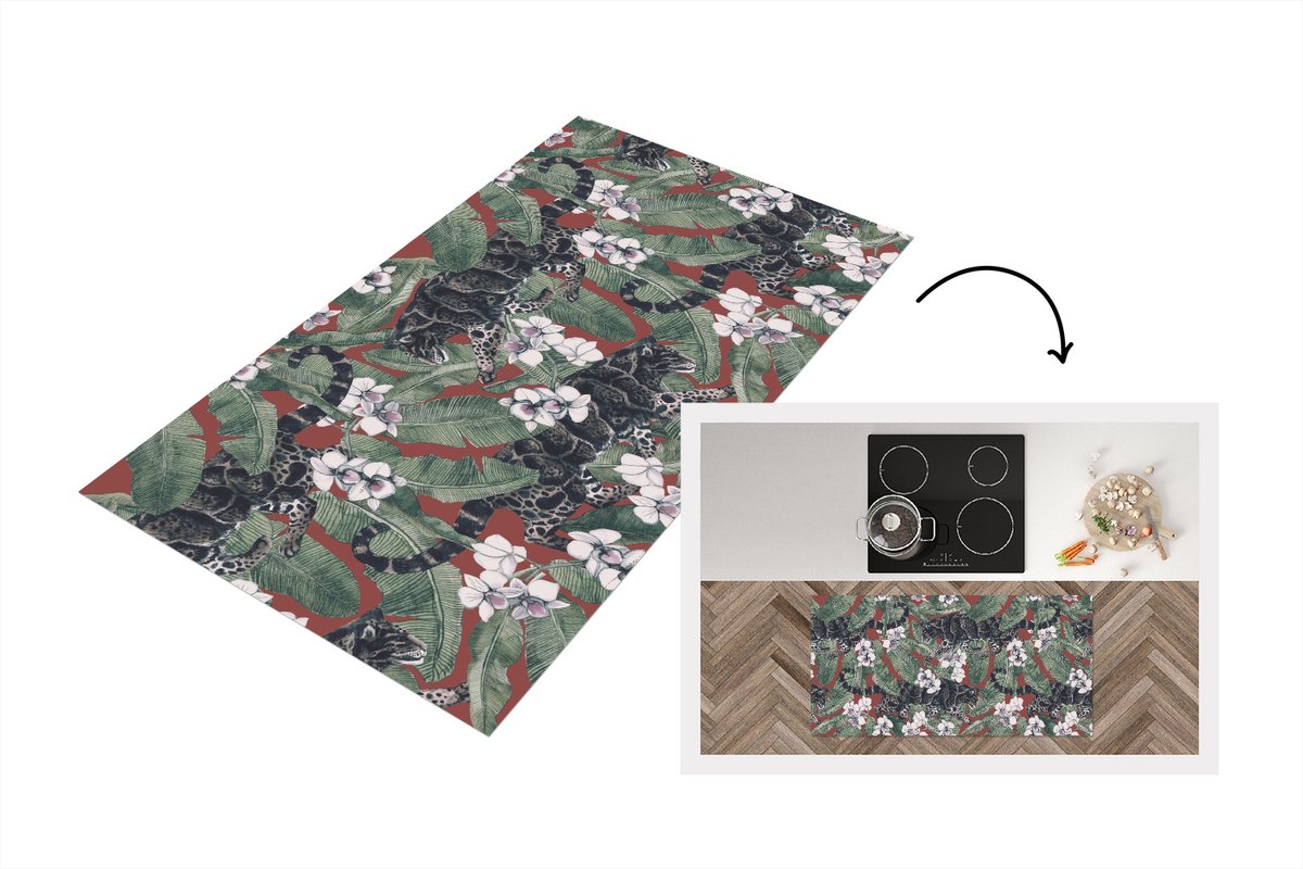 KitchenYeah Keukenloper - Loper keuken - Jungle - Bloem - Panter - Patronen - 120x60 cm - Keukenloper vinyl Multicolor