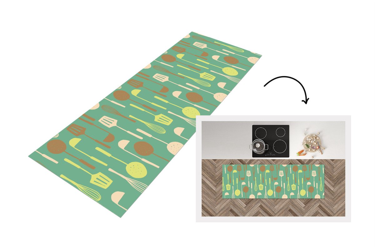KitchenYeah Keukenloper - Loper keuken - Spatel - Lepel - Patronen - Keuken - 150x50 cm - Keukenloper vinyl Multicolor
