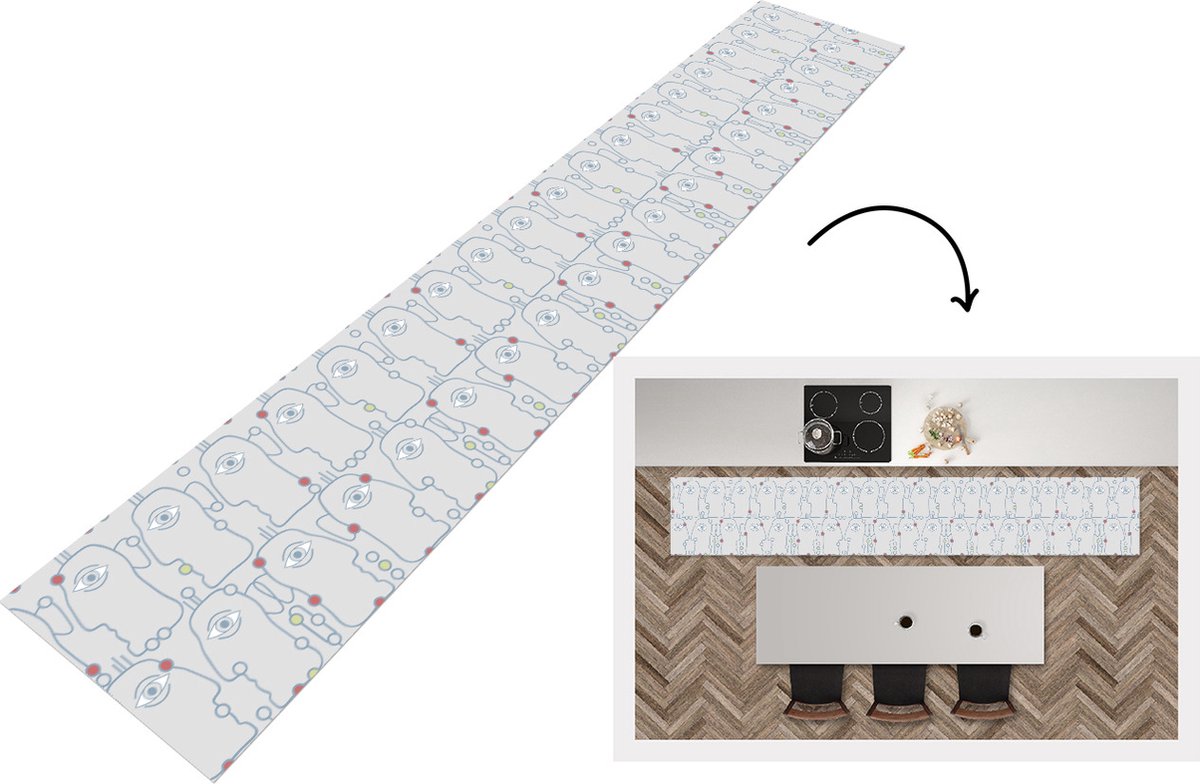 KitchenYeah Keukenloper - Loper keuken - Line Art - Gezicht - Patroon - 300x50 cm - Keukenloper vinyl Multicolor