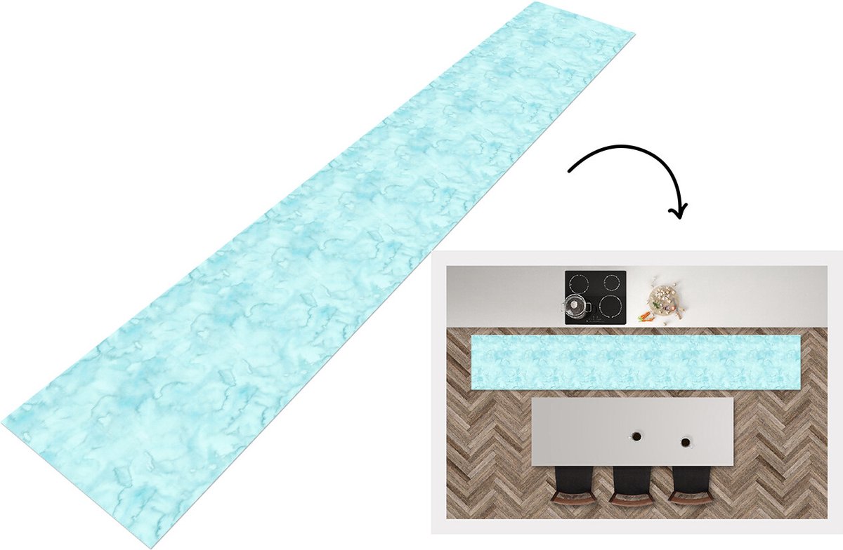 KitchenYeah Keukenloper - Loper keuken - Waterverf - Patronen - Marmer - 300x50 cm - Keukenloper vinyl Multicolor