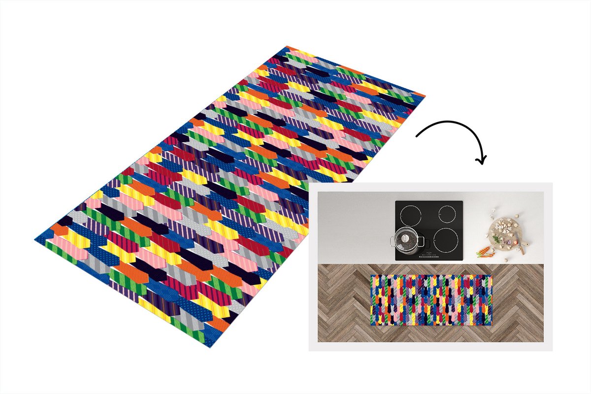 KitchenYeah Keukenloper - Loper keuken - Stropdas - Regenboog - Patronen - Keukenloper vinyl Multicolor