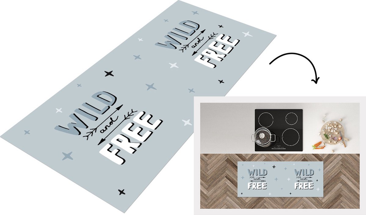 KitchenYeah Keukenloper - Loper keuken - Quotes - Wild and free - Baby - Spreuken - 120x50 cm - Keukenloper vinyl Multicolor