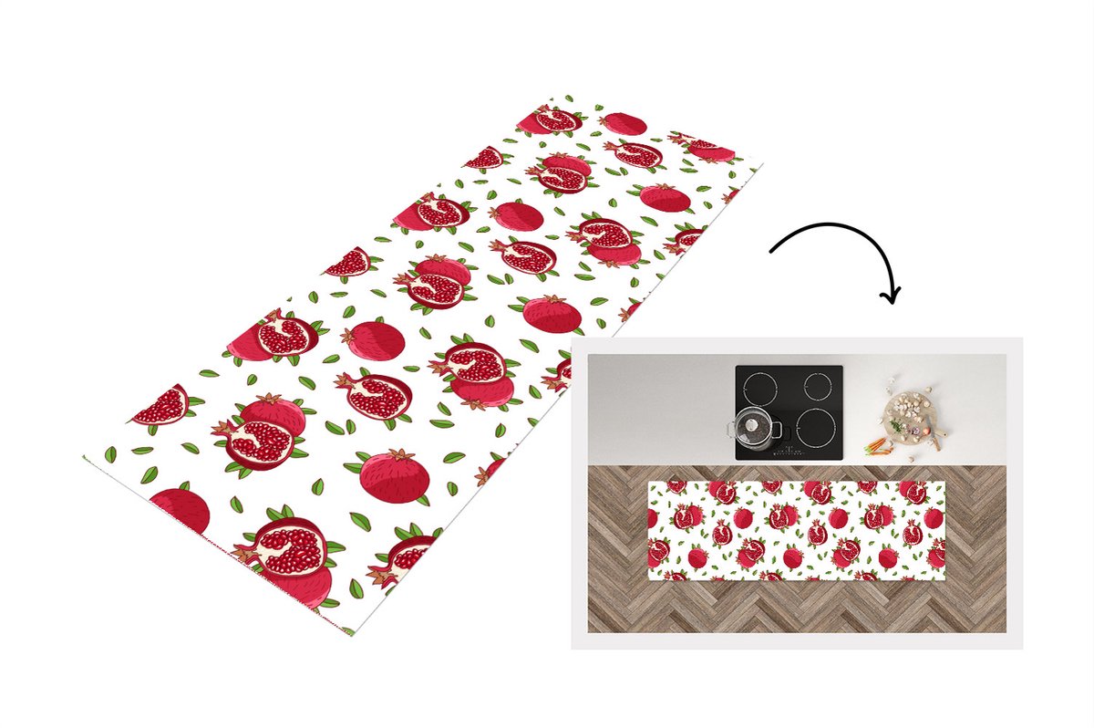 Keukenloper - Loper keuken - Fruit - Bladeren - Patroon - Granaatappel - 150x50 cm - Keuke