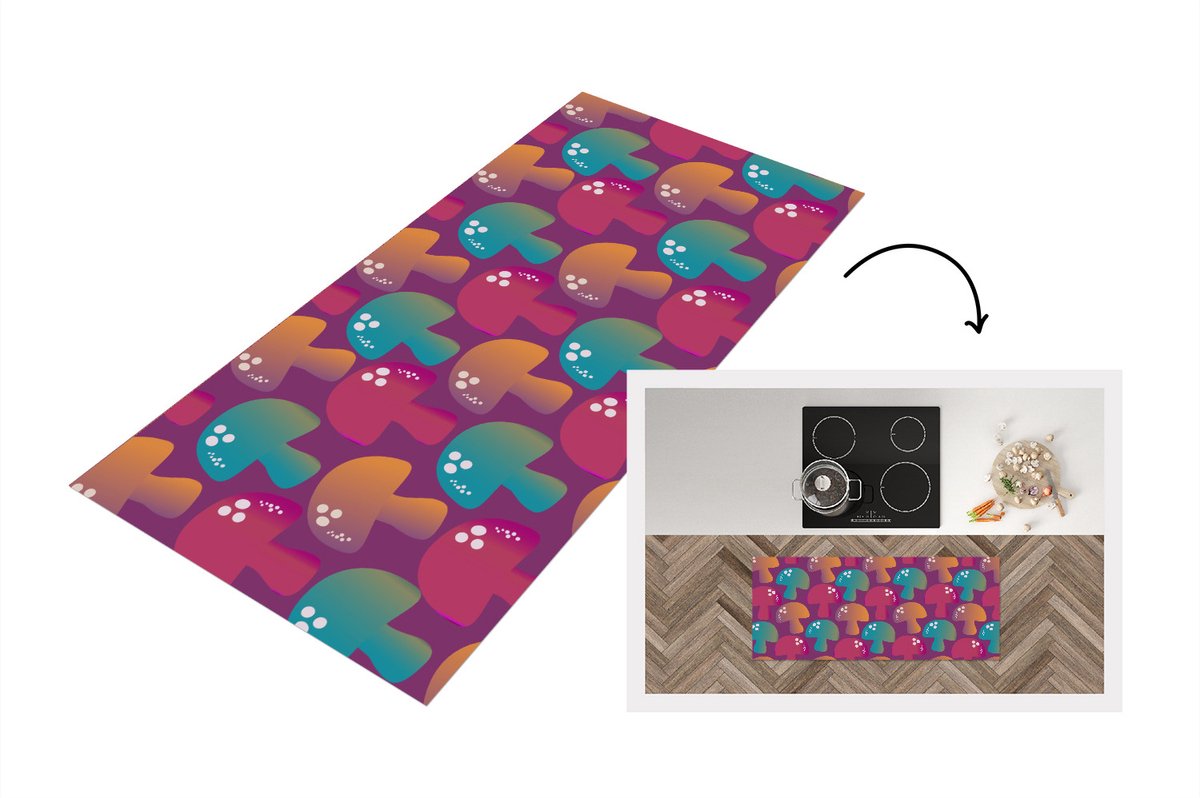 KitchenYeah Keukenloper - Loper keuken - Mushroom - Patronen - Regenboog - Keukenloper vinyl Multicolor